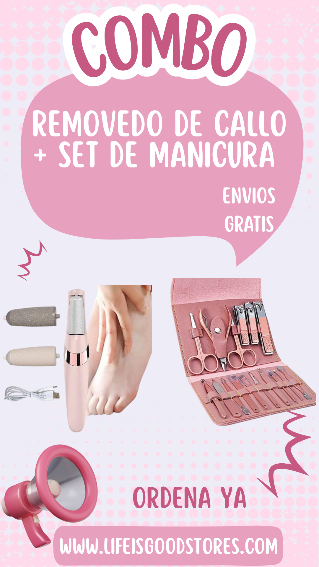 El combo perfecto: Removedor de Callos Eléctrico + Kit Profesional de Manicure & Pedicure.