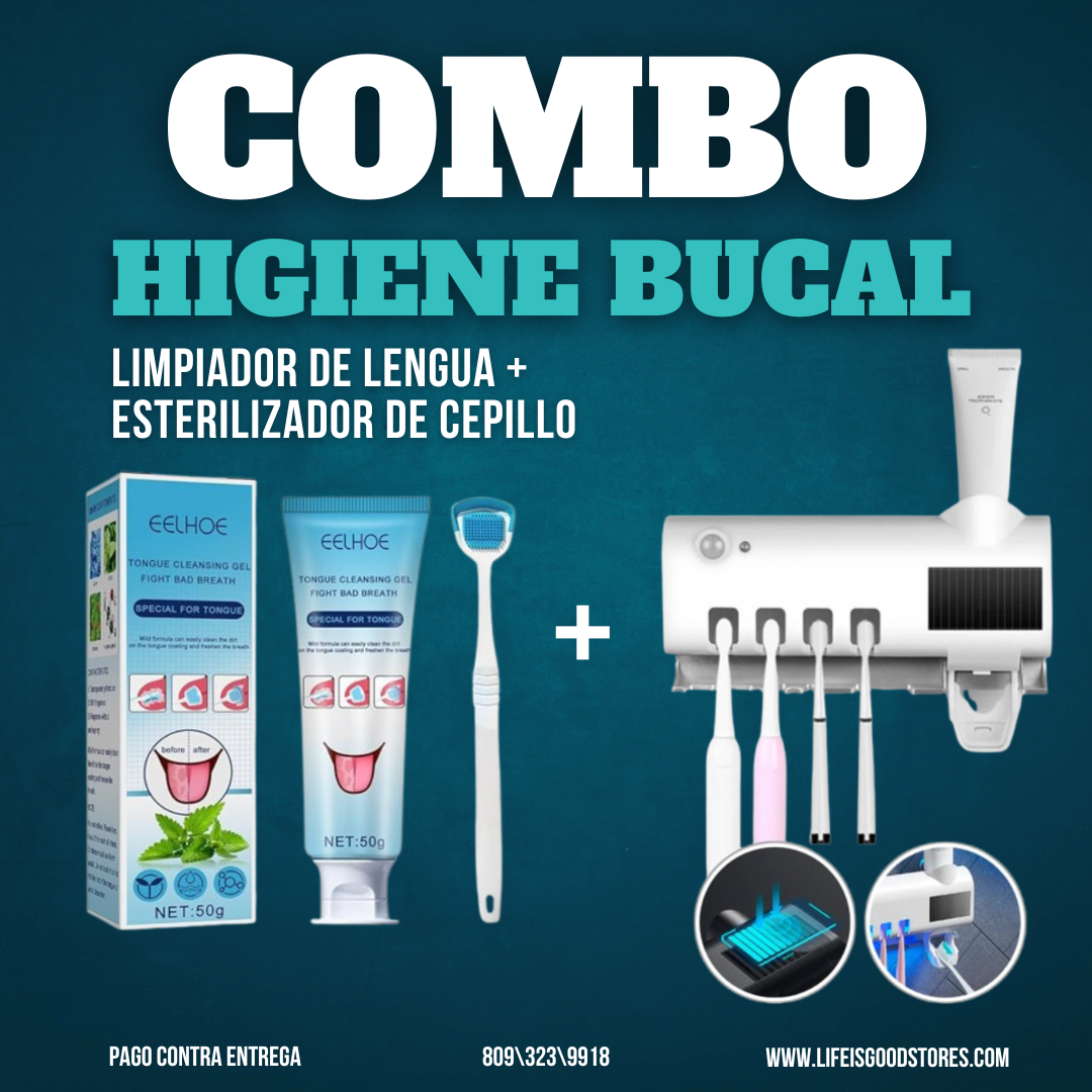 🦷✨ Combo Premium de Higiene bucal ~ Limpiador de lengua + Esterilizador de cepillos ¡El secreto para una sonrisa fresca y un cepillo siempre limpio!